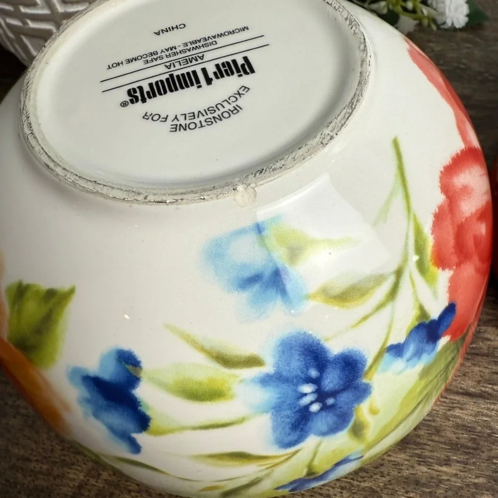 Pier 1 Amelia Floral Ironstone Bowls Set of 2 Colorful Cottage Kitchen 6